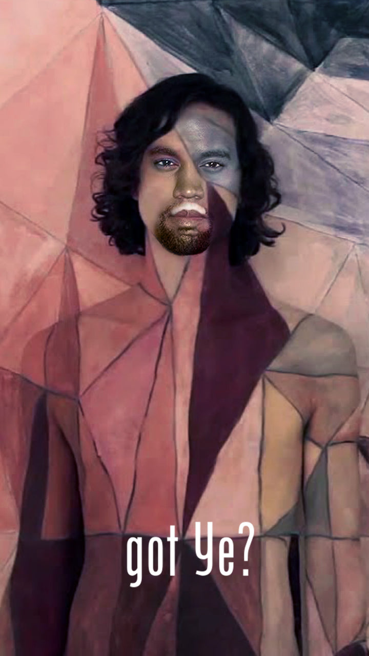 Got Ye Movie Poster parody remix poster art print showing a painted portrait remix with angular pink and gray background shapes, original Cockstar Fame 27 x 40 wall art.