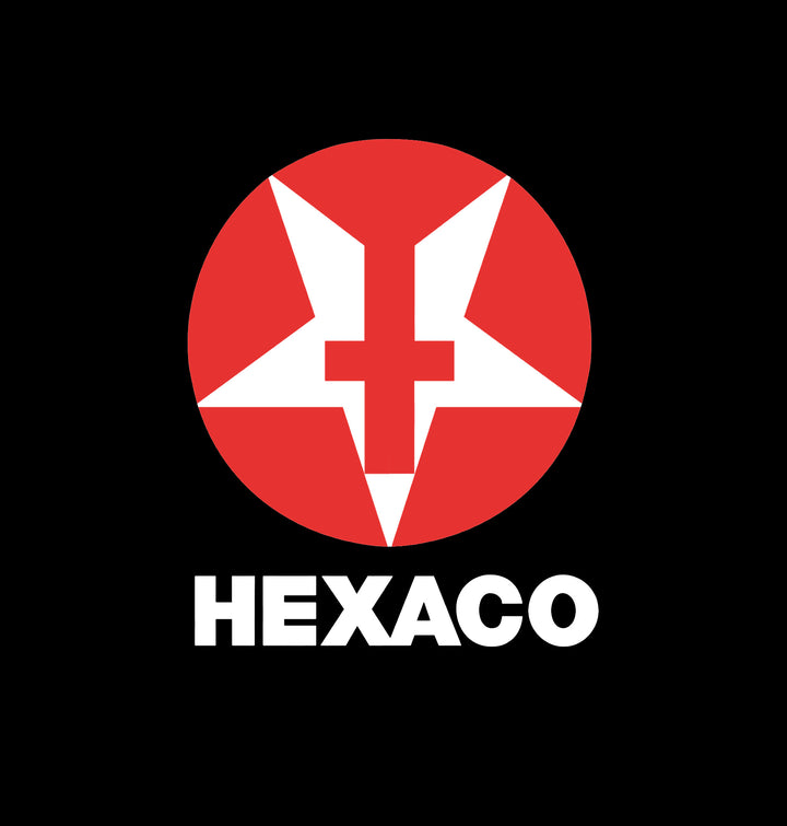 Hexaco red circular logo for Cockstar Fame black hoodie