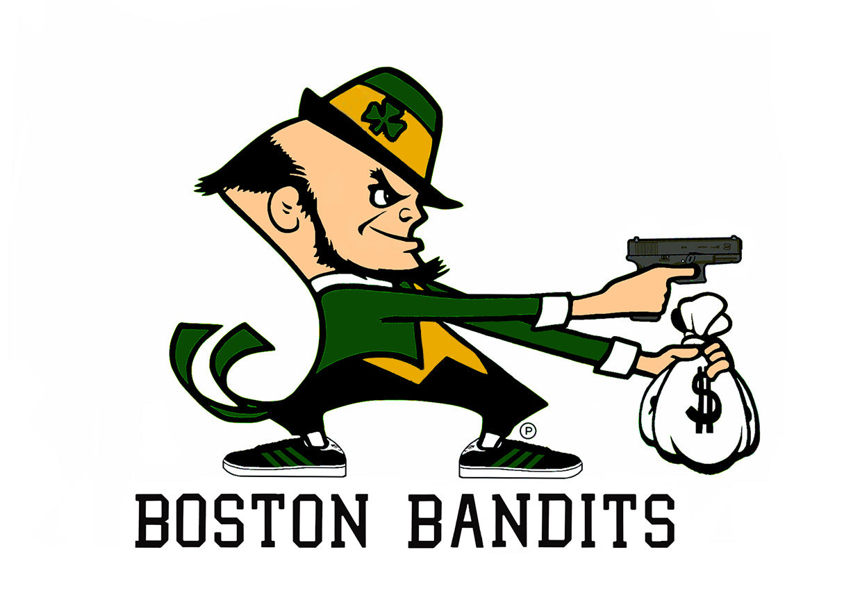 Irish Bandit green and gold character logo for Cockstar Fame white t-shirt