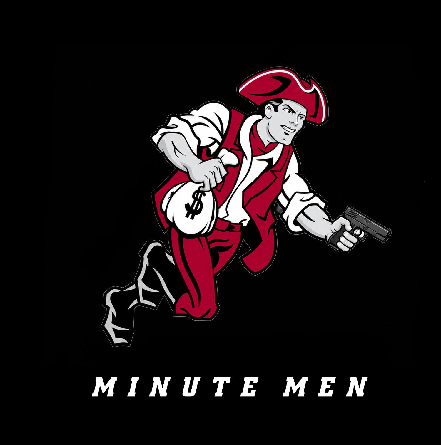 Minute Men red character logo with white lettering for Cockstar Fame t-shirt