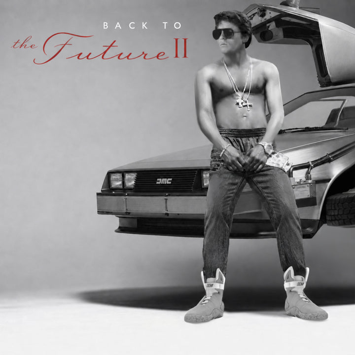 Retro Future Album Art Print album cover parody remix art print showing a grayscale car-and-future remix album cover composition, original Cockstar Fame square wall art.
